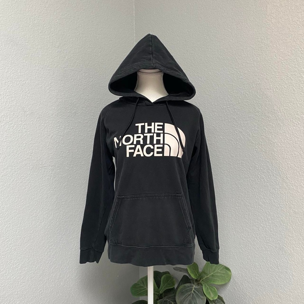 THE NORTH FACE BLACK HOODIE WHITE LOGO DRAWSTRING KANGAROO POCKET GORPCORE